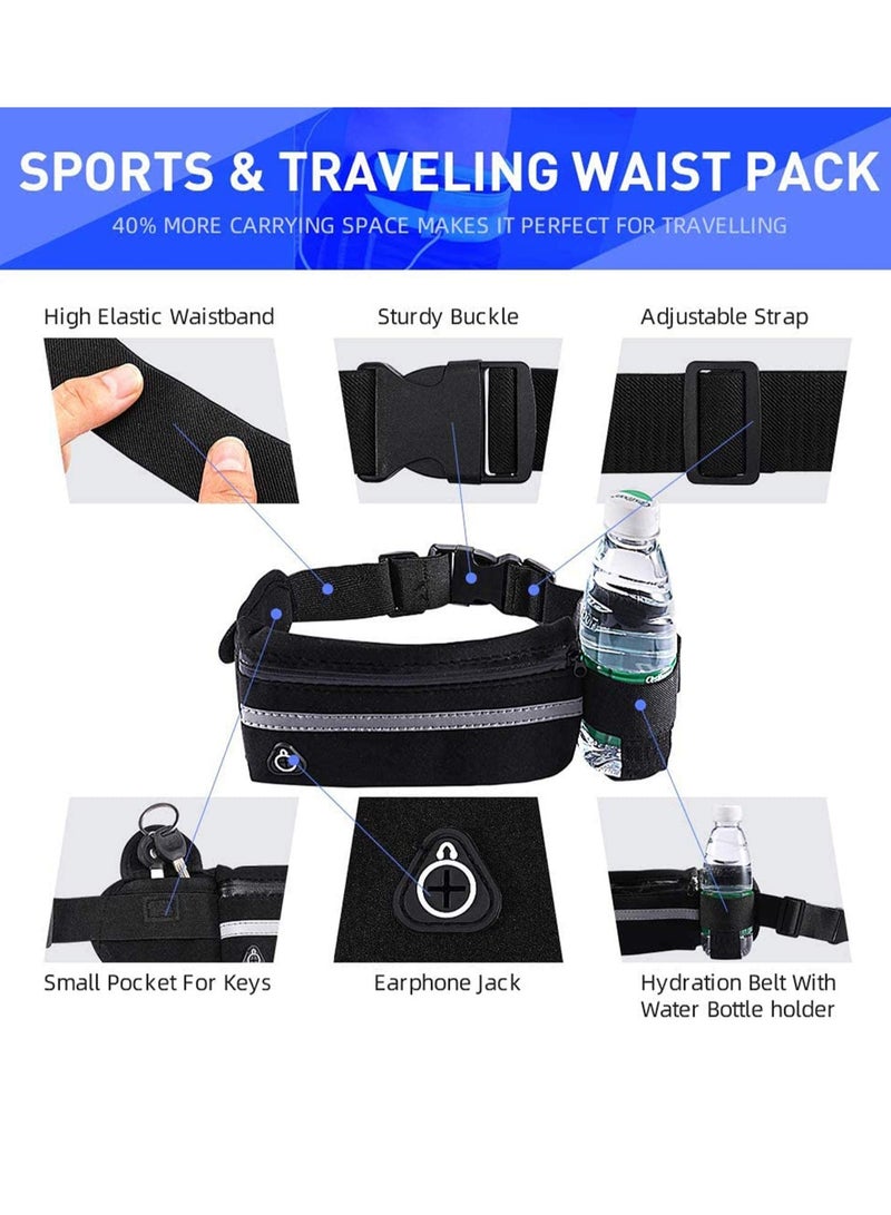 SOLARAE 2 Pack Running Pouch Belt Waist Pack Bag Adjustable Workout Gym Fa nny Pack Bounce Free Jogging Pocket Belt with Large Capacity for Running Outdoor Exercise Black and Blue - Image 3
