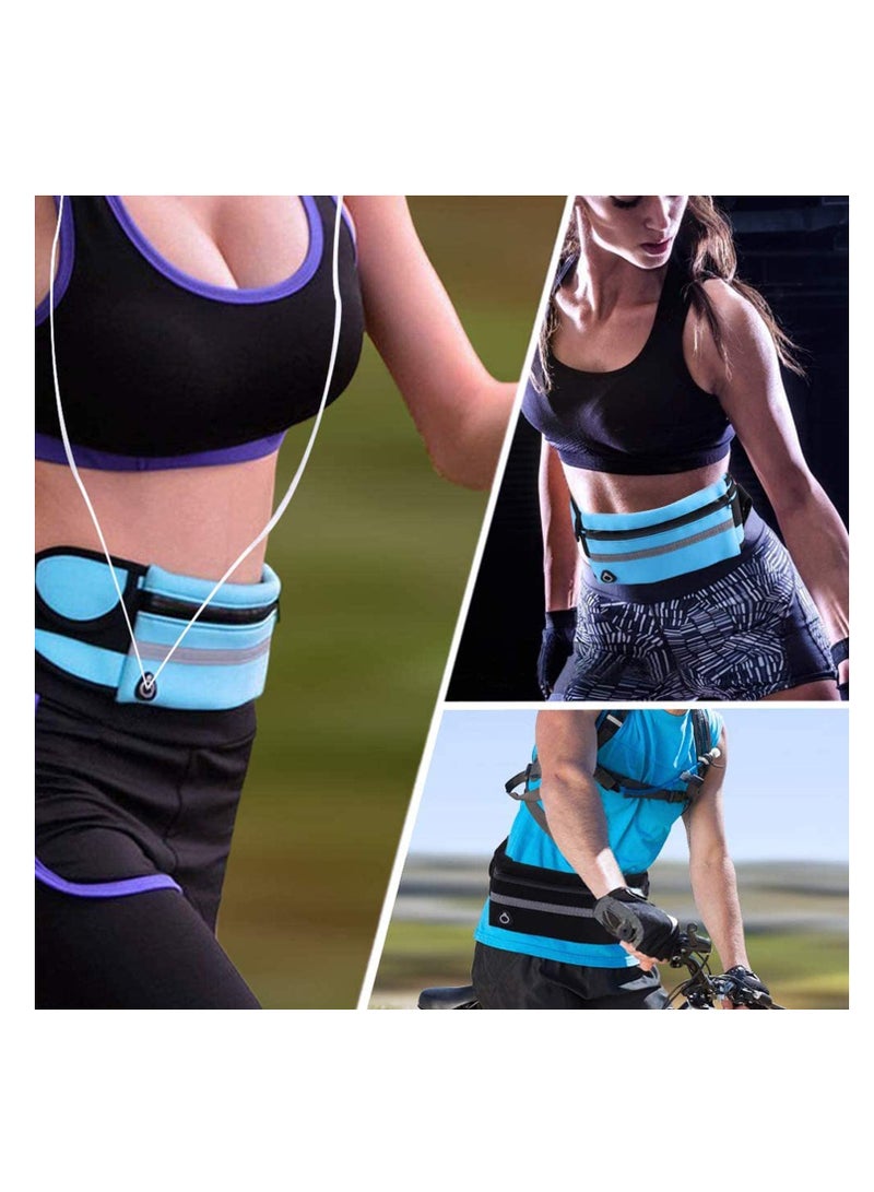 SOLARAE 2 Pack Running Pouch Belt Waist Pack Bag Adjustable Workout Gym Fa nny Pack Bounce Free Jogging Pocket Belt with Large Capacity for Running Outdoor Exercise Black and Blue - Image 2