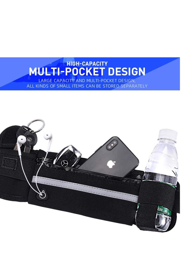 SOLARAE 2 Pack Running Pouch Belt Waist Pack Bag Adjustable Workout Gym Fa nny Pack Bounce Free Jogging Pocket Belt with Large Capacity for Running Outdoor Exercise Black and Blue - Image 4