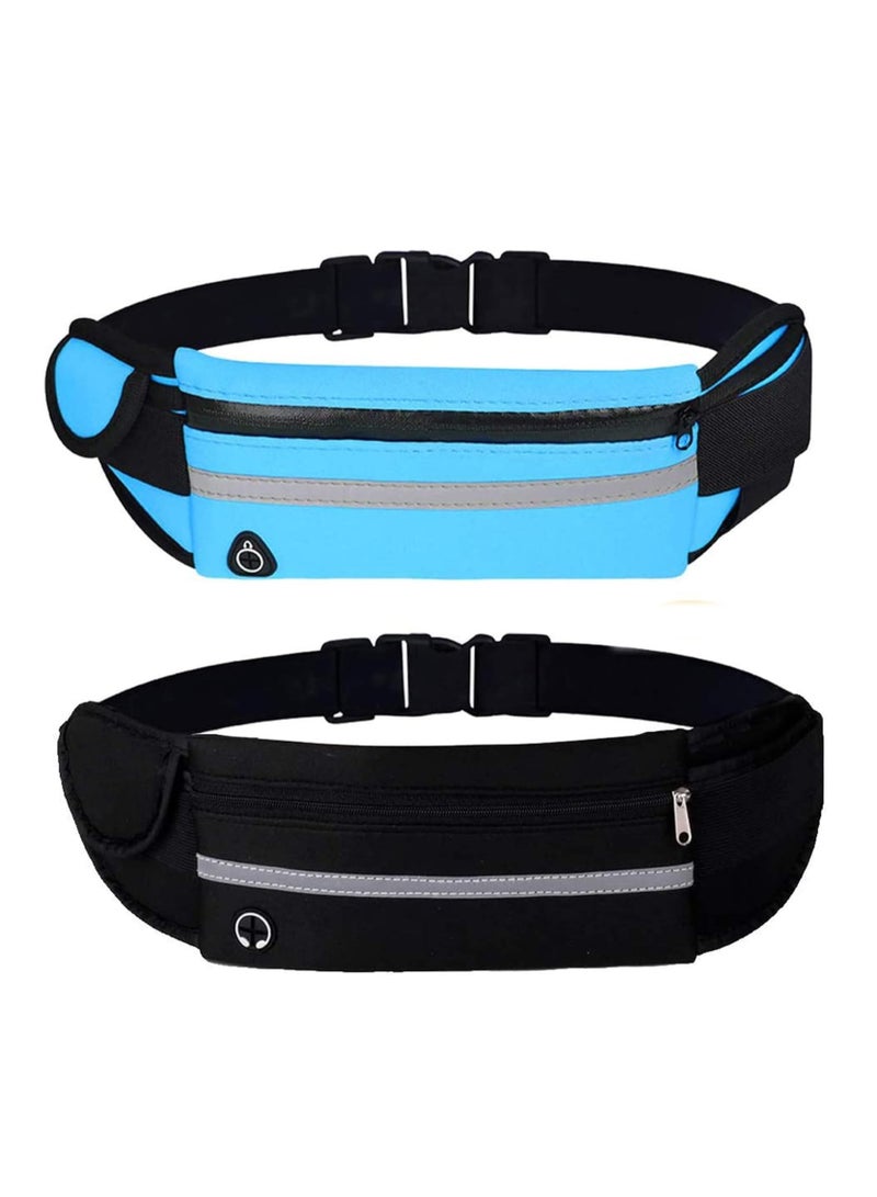 SOLARAE 2 Pack Running Pouch Belt Waist Pack Bag Adjustable Workout Gym Fa nny Pack Bounce Free Jogging Pocket Belt with Large Capacity for Running Outdoor Exercise Black and Blue - Image 1