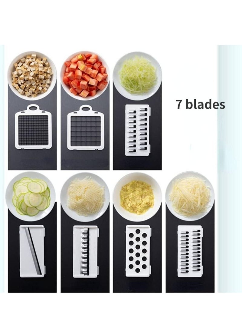 Raxoom Vegetable Chopper With Container Onion Chopper Dicer Quick Potato Cutter Kitchen Tool 7 Blade Vegetable Fruit Chopper Slicer With Cleaning Brush Drain Basket (Gray) - Image 3