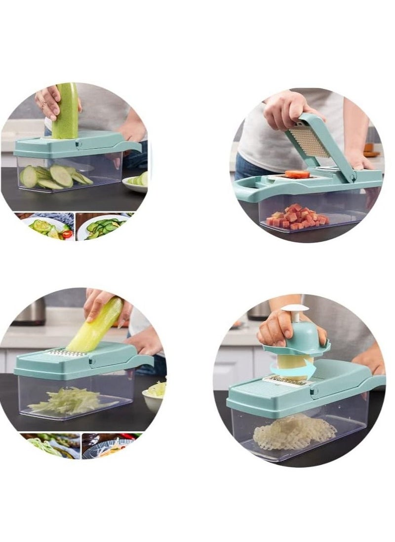 Raxoom Vegetable Chopper With Container Onion Chopper Dicer Quick Potato Cutter Kitchen Tool 7 Blade Vegetable Fruit Chopper Slicer With Cleaning Brush Drain Basket (Gray) - Image 4