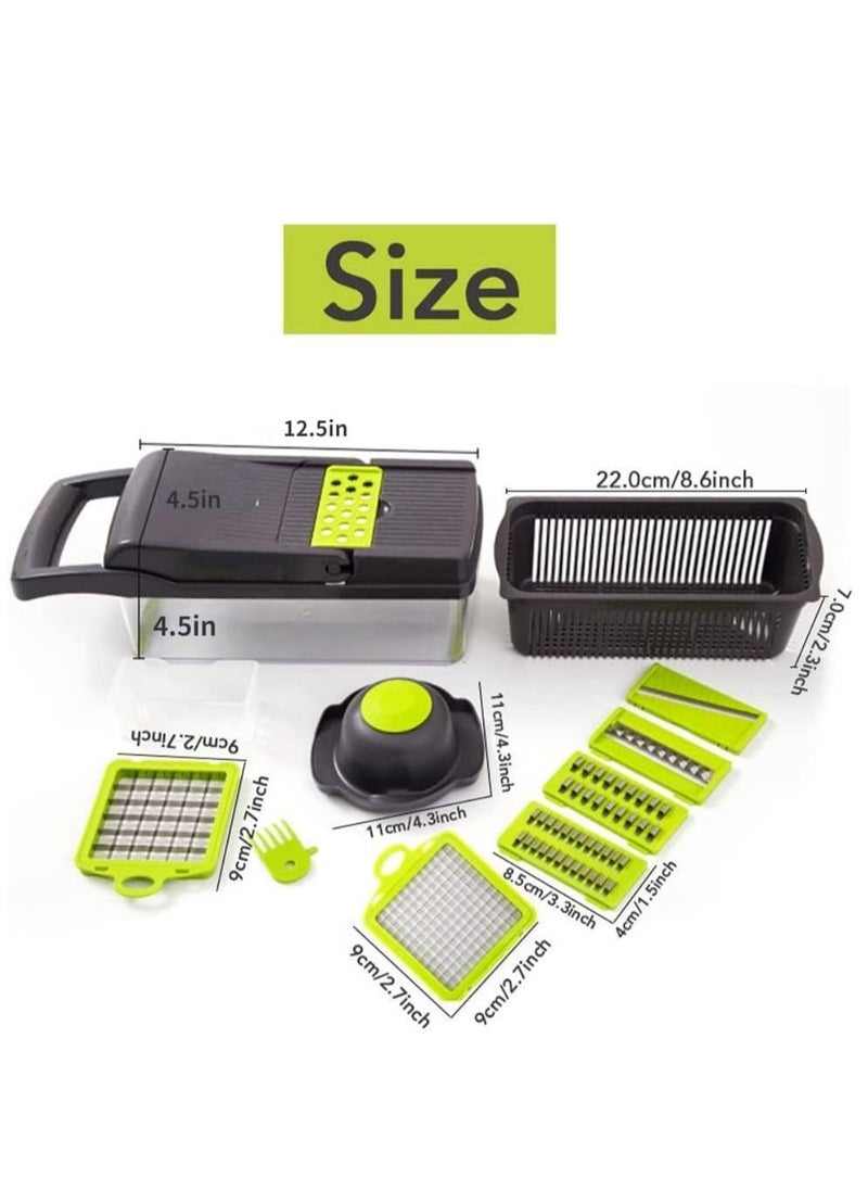 Raxoom Vegetable Chopper With Container Onion Chopper Dicer Quick Potato Cutter Kitchen Tool 7 Blade Vegetable Fruit Chopper Slicer With Cleaning Brush Drain Basket (Gray) - Image 2