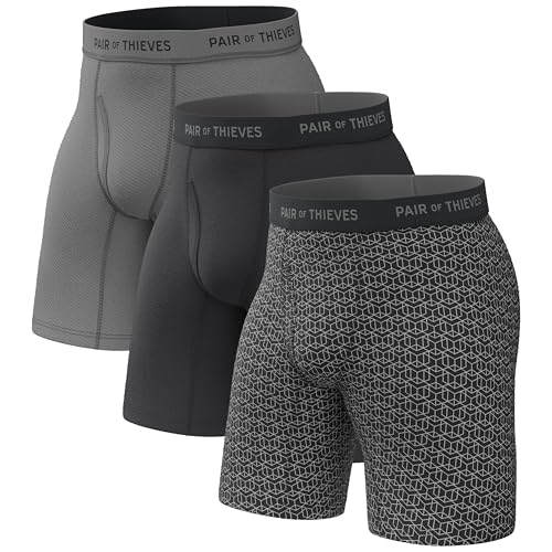 Pair of Thieves Super Fit Long Boxer Briefs for Men - Ultra Soft, Breathable, Quick-Dry Underwear 4-Way Stretch (3 Pack) Black/Grey - Image 1