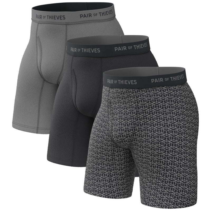Pair of Thieves Super Fit Long Boxer Briefs for Men - Ultra Soft, Breathable, Quick-Dry Underwear 4-Way Stretch (3 Pack) Black/Grey - Image 5