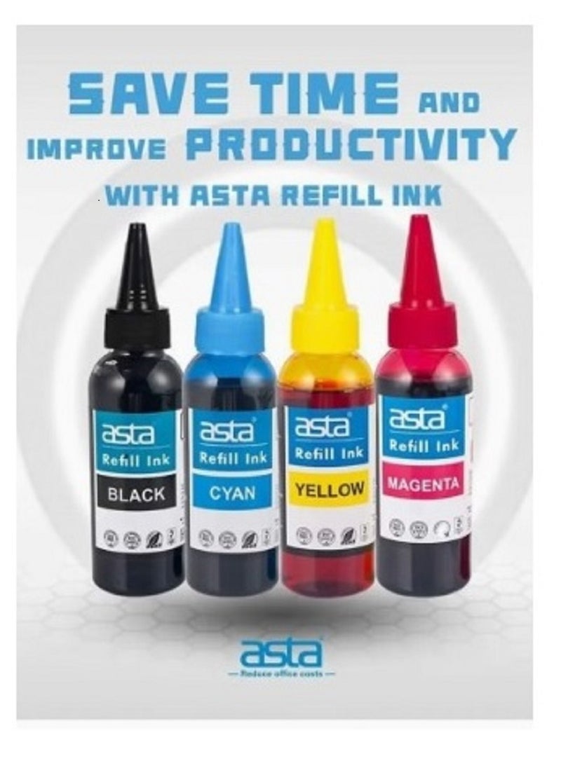 Asta Liquid Ink for Refilling Canon HP and Epson Cartridges 4 colors, Ink Refill kit for hp canon Black & Color Ink Cartridge Head Cleaning with refill syringe.  - Image 2