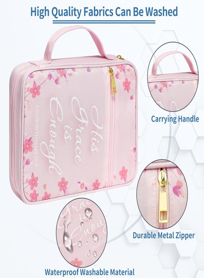 GUEER Bible Cover for Women, Bible Holder, Bible Cover Carrier Carrying Organizer Bag, God is Within Her She Will Not Fall, Zipper and Pockets for Standard Size Bible, Gift for Women（Pink Leaves） - Image 5