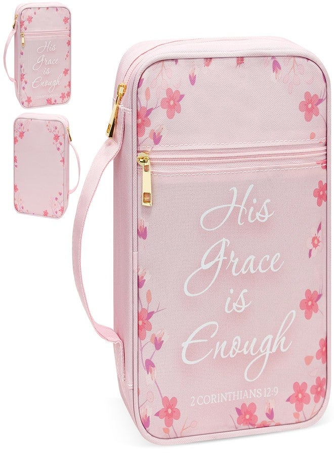 GUEER Bible Cover for Women, Bible Holder, Bible Cover Carrier Carrying Organizer Bag, God is Within Her She Will Not Fall, Zipper and Pockets for Standard Size Bible, Gift for Women（Pink Leaves） - Image 1