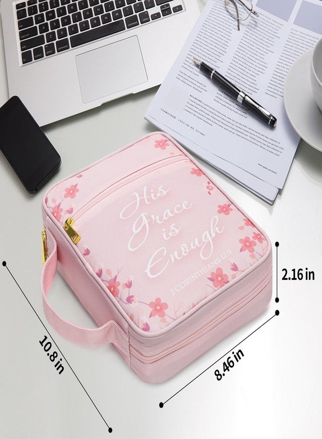 GUEER Bible Cover for Women, Bible Holder, Bible Cover Carrier Carrying Organizer Bag, God is Within Her She Will Not Fall, Zipper and Pockets for Standard Size Bible, Gift for Women（Pink Leaves） - Image 2