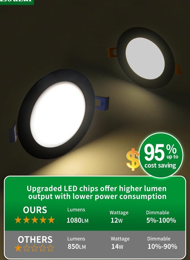zouzai 6 Pack 6 Inch Black 5CCT Ultra-Thin LED Recessed Ceiling Light with Junction Box 2700K/3000K/3500K/4000K/5000K Selectable, 12W Dimmable, led can Lights ETL and Energy Star Certified - Image 4