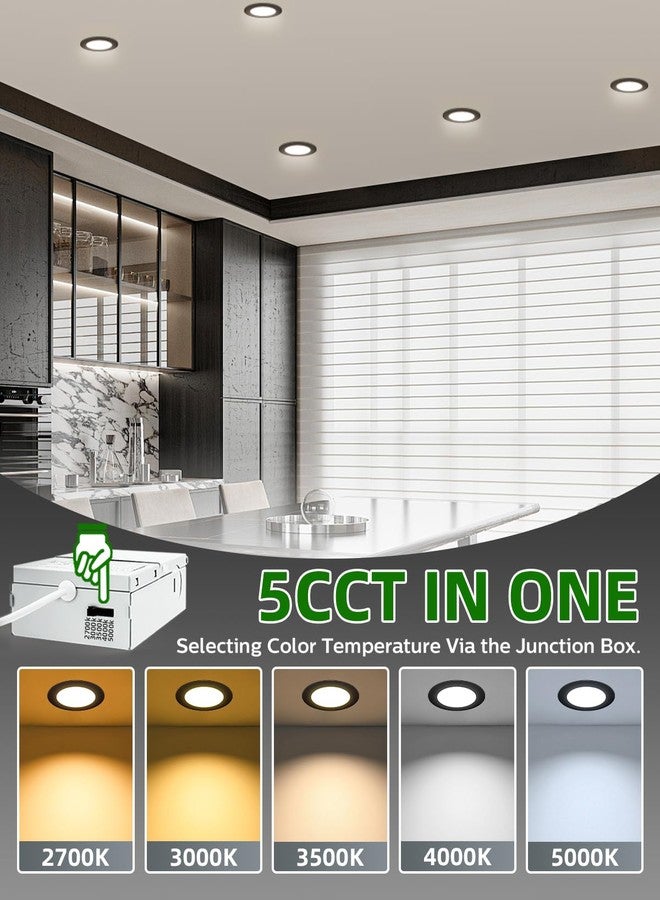 zouzai 6 Pack 6 Inch Black 5CCT Ultra-Thin LED Recessed Ceiling Light with Junction Box 2700K/3000K/3500K/4000K/5000K Selectable, 12W Dimmable, led can Lights ETL and Energy Star Certified - Image 2