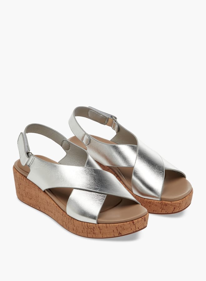 Paprika Women's Foil Textured Cross-Strap Platform Sandals with Hook and Loop Closure  - Image 1