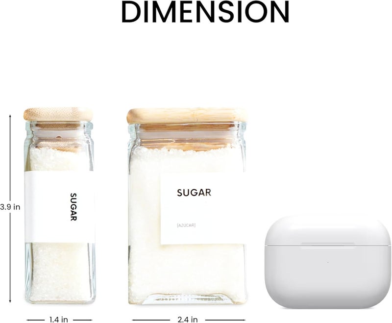 APT 1101 Glass Spice Jars with Labels, 4oz Glass Jars with Bamboo Lids, Square Spice Jars with Labels, Empty Spice Bottles for Seasoning Organizer, Spice Drawer Organizer, 12 Pack (White) - Image 3