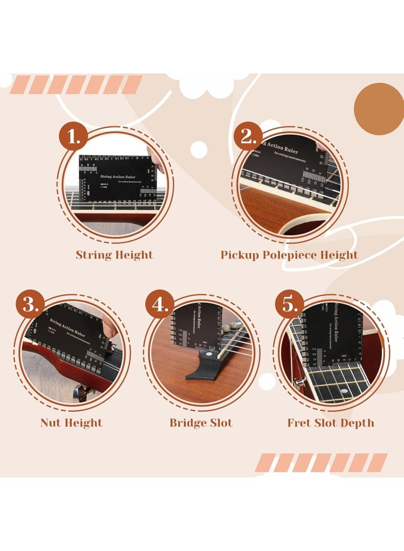 SYOSI Guitar String Action Gauge, String Height Measurement Tool for Electric Acoustic Bass Guitars, Precision Setup Ruler for Luthiers Musicians and Guitar Technicians, Durable Black - Image 3