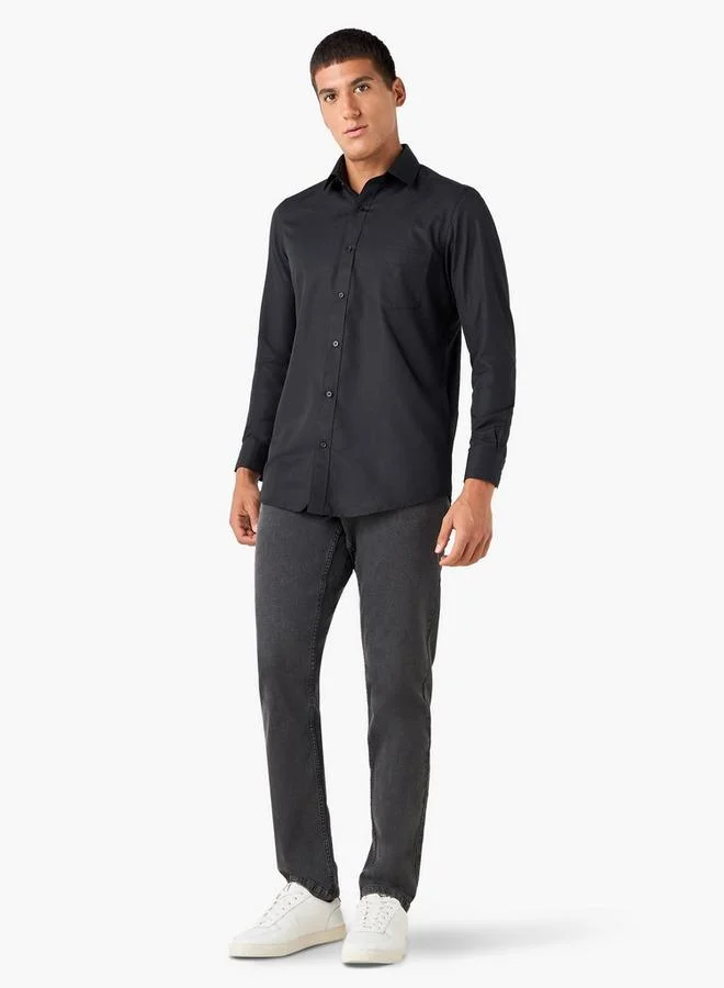 Splash FAV Regular Fit Textured Collared Shirt with Chest Pocket