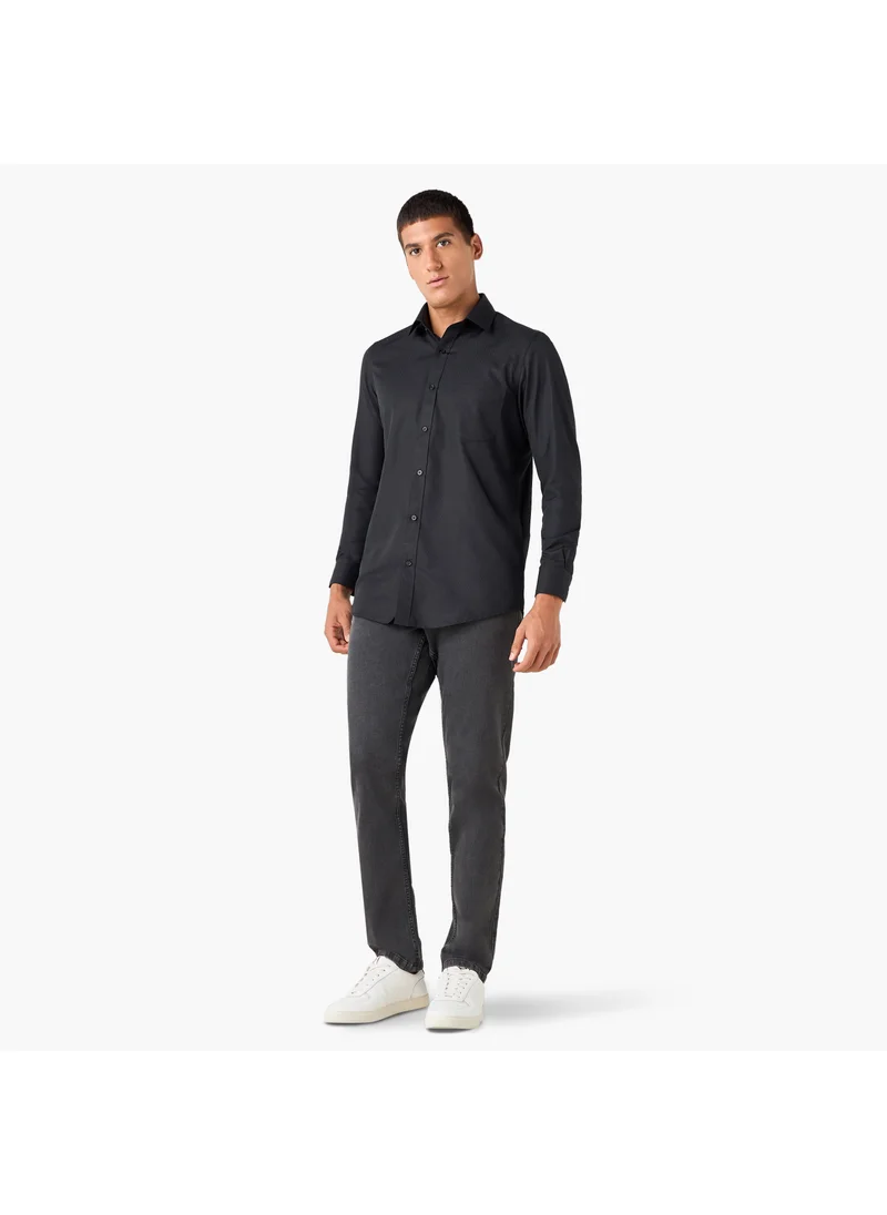 فاف Regular Fit Textured Collared Shirt with Chest Pocket