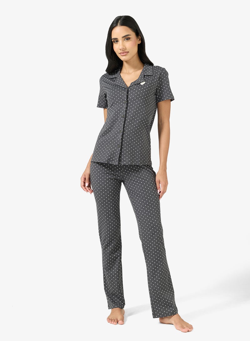 Ginger Button Down Printed Shirt & Pyjama Set - Image 1