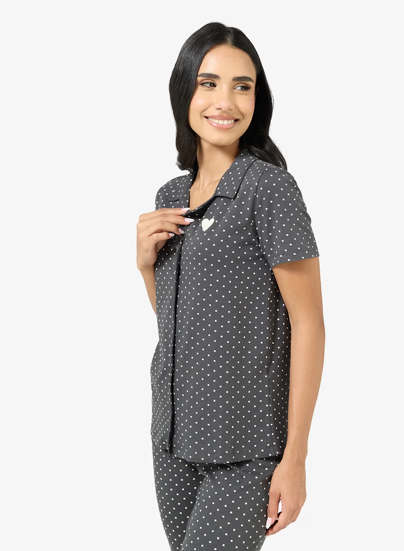 Ginger Button Down Printed Shirt & Pyjama Set