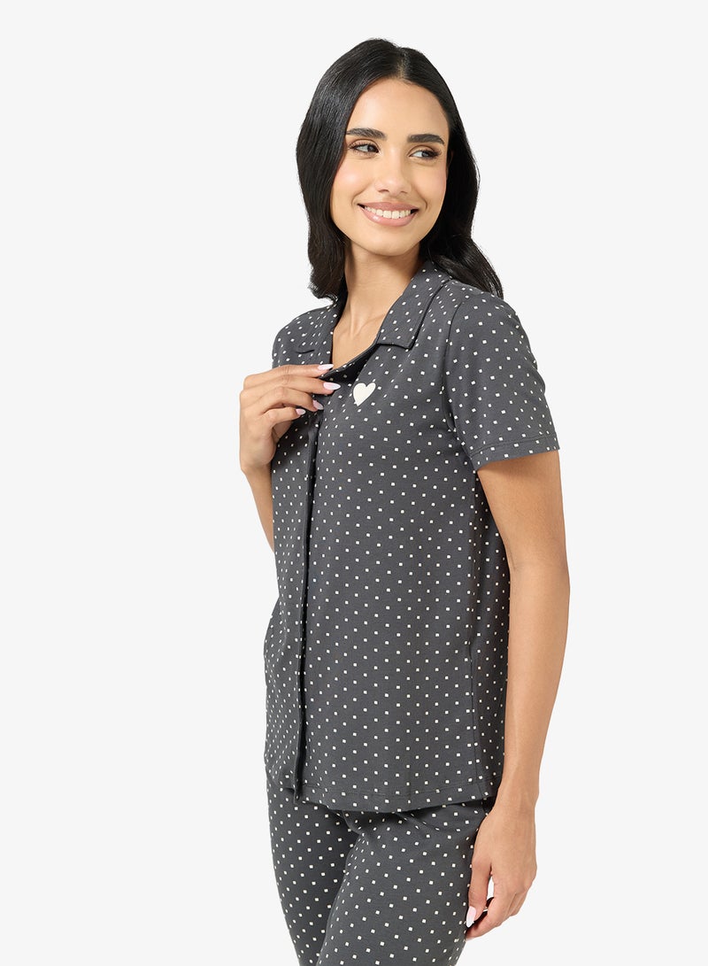 Ginger Button Down Printed Shirt & Pyjama Set - Image 3