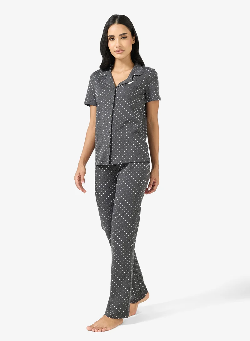 Ginger Button Down Printed Shirt & Pyjama Set