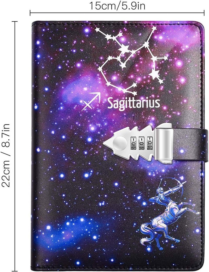 ARRLSDB A5 Creative Password Lock Journal PU Leather Combination Lock Diary Locking Diary Notepad (Sagittarius) - Image 2