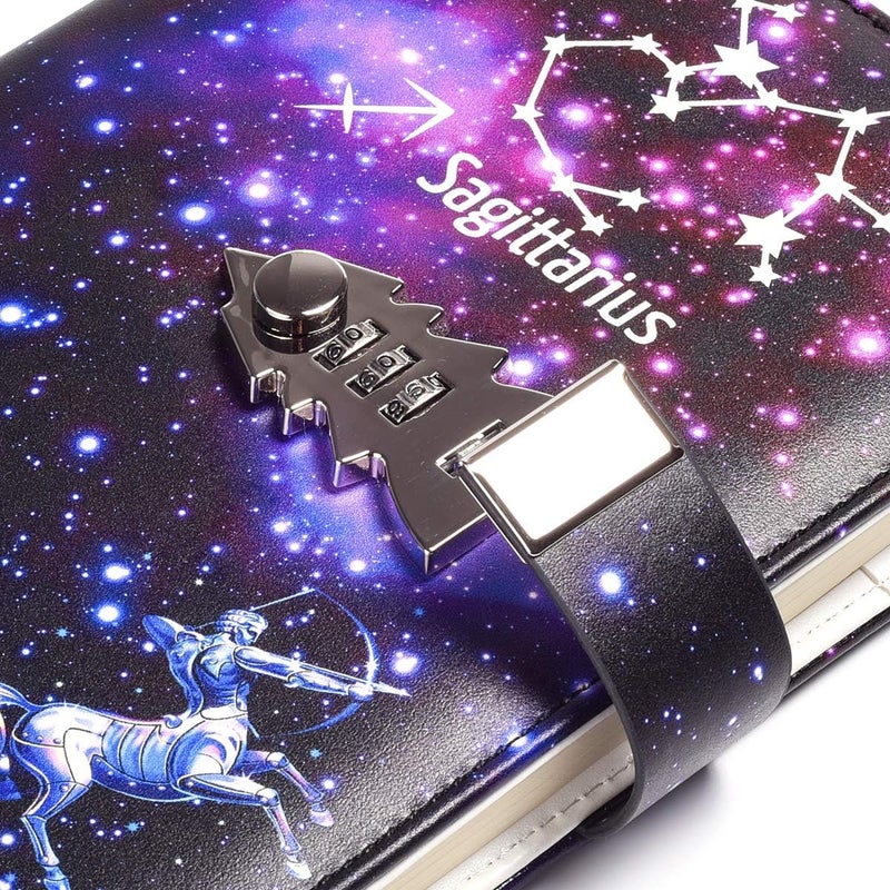 ARRLSDB A5 Creative Password Lock Journal PU Leather Combination Lock Diary Locking Diary Notepad (Sagittarius) - Image 3