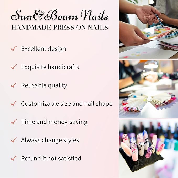 Sun&Beam Nails SunBeam Nails Handmade Presson Medium Long Amlond Red Ruby Magnet False Nail Tips Design Fashionable 10 Pcs Set 162 L - Image 3