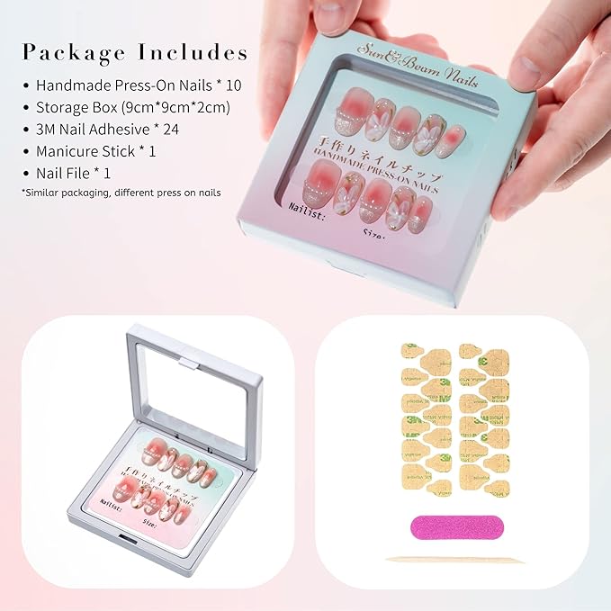 Sun&Beam Nails SunBeam Nails Handmade Presson Medium Long Amlond Red Ruby Magnet False Nail Tips Design Fashionable 10 Pcs Set 162 L - Image 5