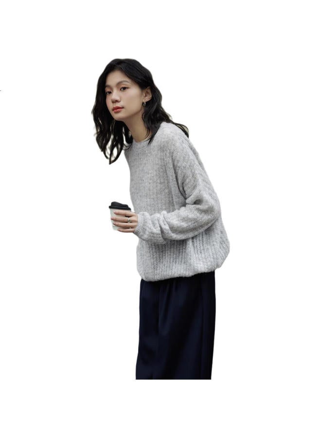 dme Demana [Containing Wool] Spring Lightweight Striped Hollow-Out Round Neck Sweater, High Elasticity Comfortable Knit Top For Women - Image 1