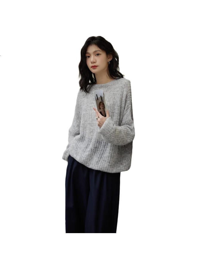 dme Demana [Containing Wool] Spring Lightweight Striped Hollow-Out Round Neck Sweater, High Elasticity Comfortable Knit Top For Women - Image 2