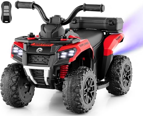 OLAKIDS Kids ATV with Spray Function Remote Control Storage Trunk 6V Toddler Ride on Toy Red - Image 1