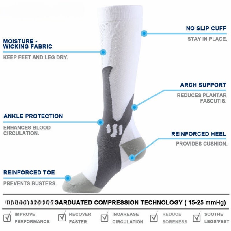 White Compression Socks: Long Tube Elastic Design - Fine Fabric Solid Color Socks for Sports Use - Image 2