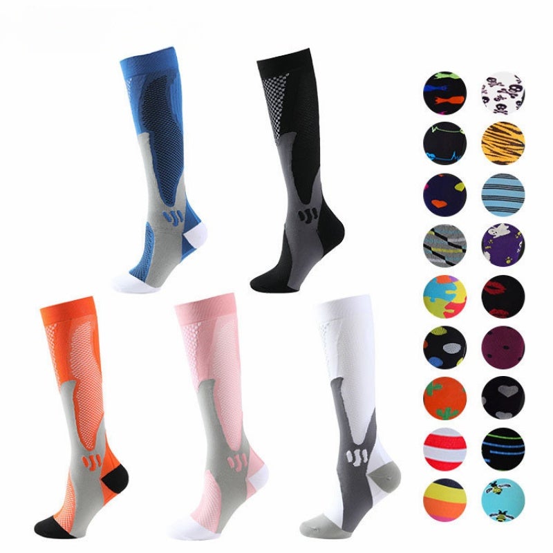 White Compression Socks: Long Tube Elastic Design - Fine Fabric Solid Color Socks for Sports Use - Image 1