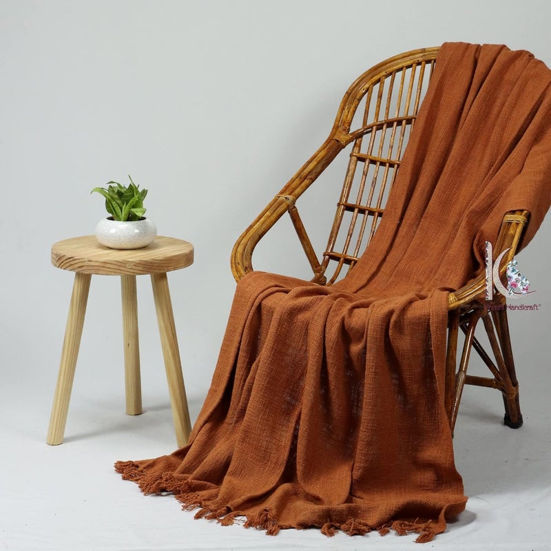 Cotton Sofa Throw 50 x 70 Inches Handmade Throw Cotton Color Brown Pack of 1 RDYTH00001 - Image 1