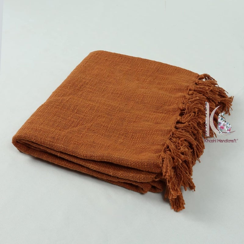 Cotton Sofa Throw 50 x 70 Inches Handmade Throw Cotton Color Brown Pack of 1 RDYTH00001 - Image 2