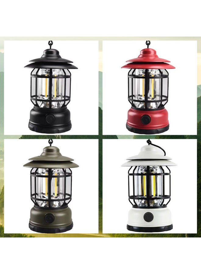 Explosions Outdoor Super Bright Rechargeable Lantern Outdoor Camping Retro Stall Portable Flashlight Lighting Tent Lamp-Color:[Ink Black] High-end With Charging  - Image 1