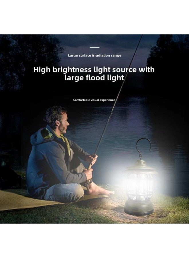 Explosions Outdoor Super Bright Rechargeable Lantern Outdoor Camping Retro Stall Portable Flashlight Lighting Tent Lamp-Color:[Ink Black] High-end With Charging  - Image 2