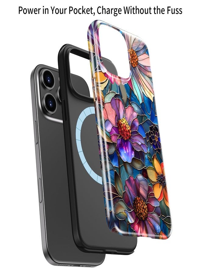 جراب Goodon لهاتف iPhone 14 Pro بتصميم أنيق - متوافق مع Magsafe - غطاء صلب مزدوج الطبقات وغطاء سيليكون - جراب حماية للهاتف بتصميمات زهور برية للنساء - أزهار نابضة بالحياة - Image 3