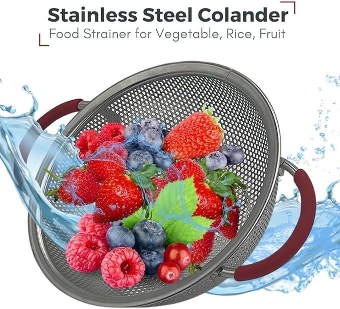 Whixant Stainless Steel Colander Strainer with Riveted and Heat Resistant Handles BPA Free Great for Pasta Noodles Vegetables and Fruit - Image 5