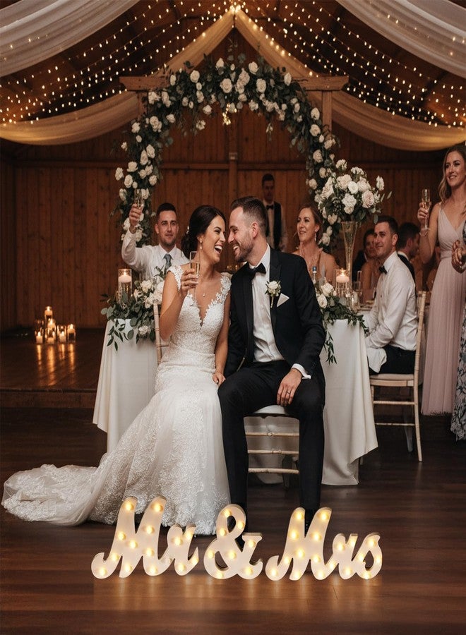 كانلير لوحة "السيد والسيدة" الريفية من كانليير لطاولة الزفاف، لوحة بيضاء كبيرة مضيئة مقاس 31 بوصة بأحرف خشبية، زينة "السيد والسيدة" لحفلات الزفاف والخطوبة، هدايا للذكرى السنوية والخطوبة - Image 5