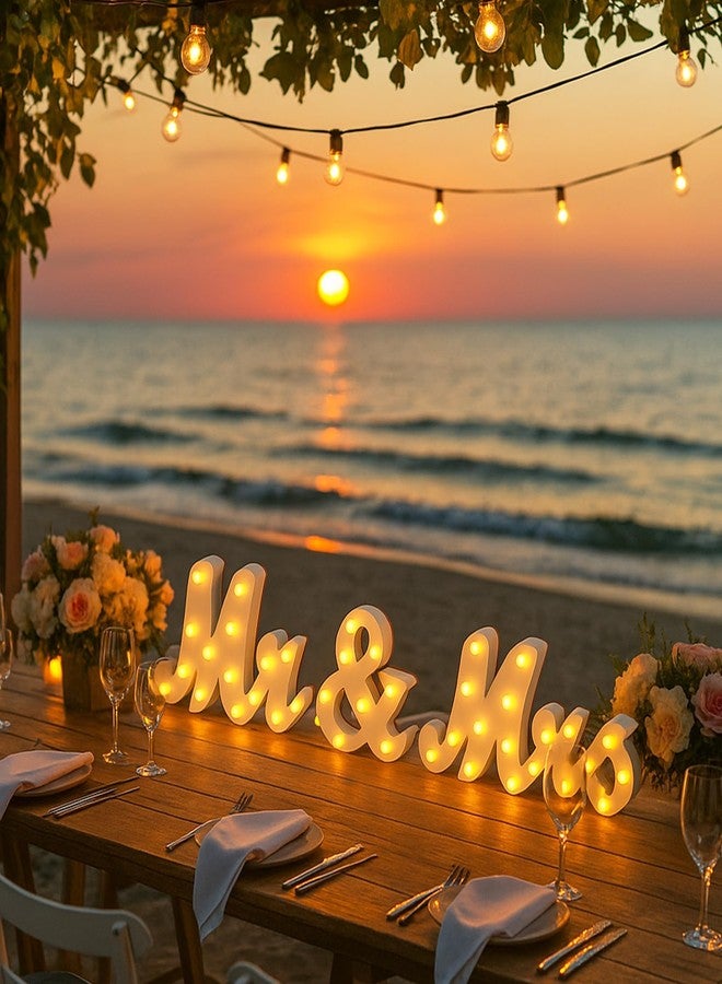 كانلير لوحة "السيد والسيدة" الريفية من كانليير لطاولة الزفاف، لوحة بيضاء كبيرة مضيئة مقاس 31 بوصة بأحرف خشبية، زينة "السيد والسيدة" لحفلات الزفاف والخطوبة، هدايا للذكرى السنوية والخطوبة - Image 4