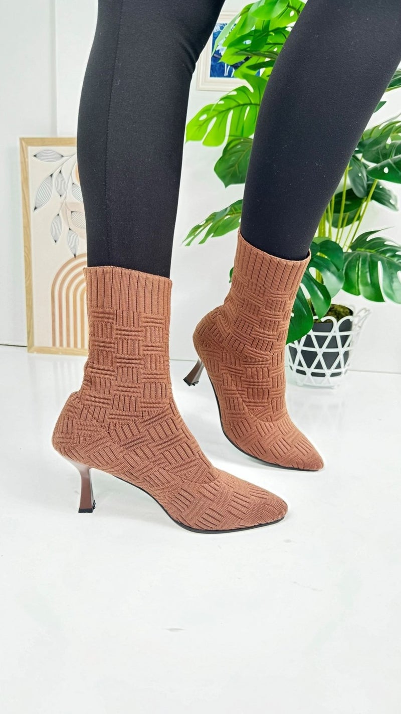 Nstil Casual Women's Boots High Thin Heels Knitwear Flexible Pointed Toe Scratch Sole Comfortable Bootie 170  - Image 1