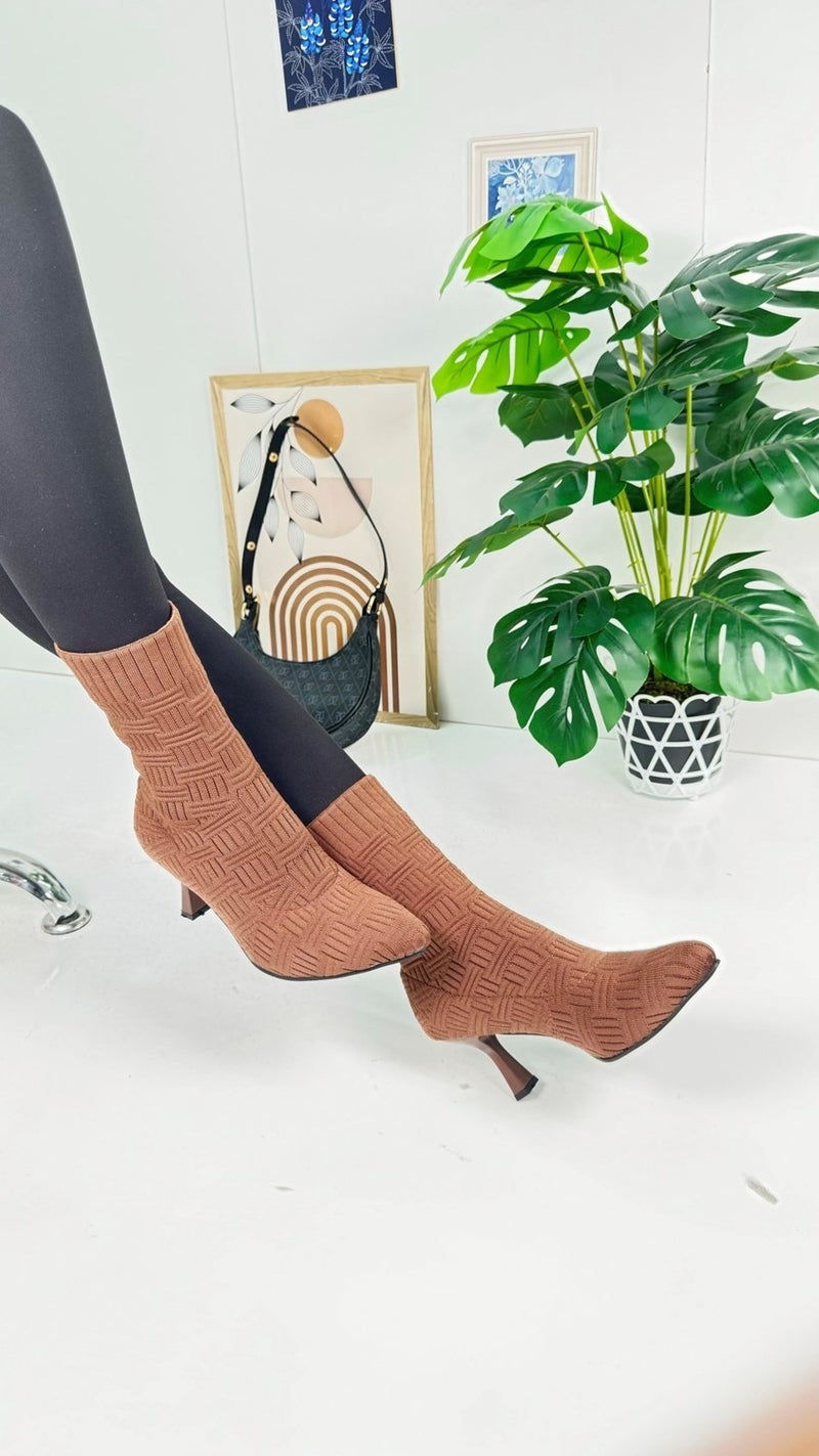 Nstil Casual Women's Boots High Thin Heels Knitwear Flexible Pointed Toe Scratch Sole Comfortable Bootie 170  - Image 4