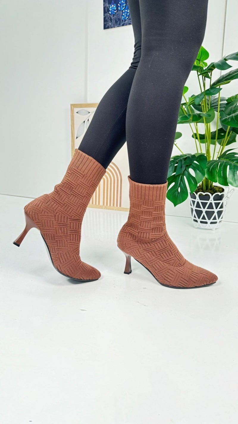 Nstil Casual Women's Boots High Thin Heels Knitwear Flexible Pointed Toe Scratch Sole Comfortable Bootie 170  - Image 2