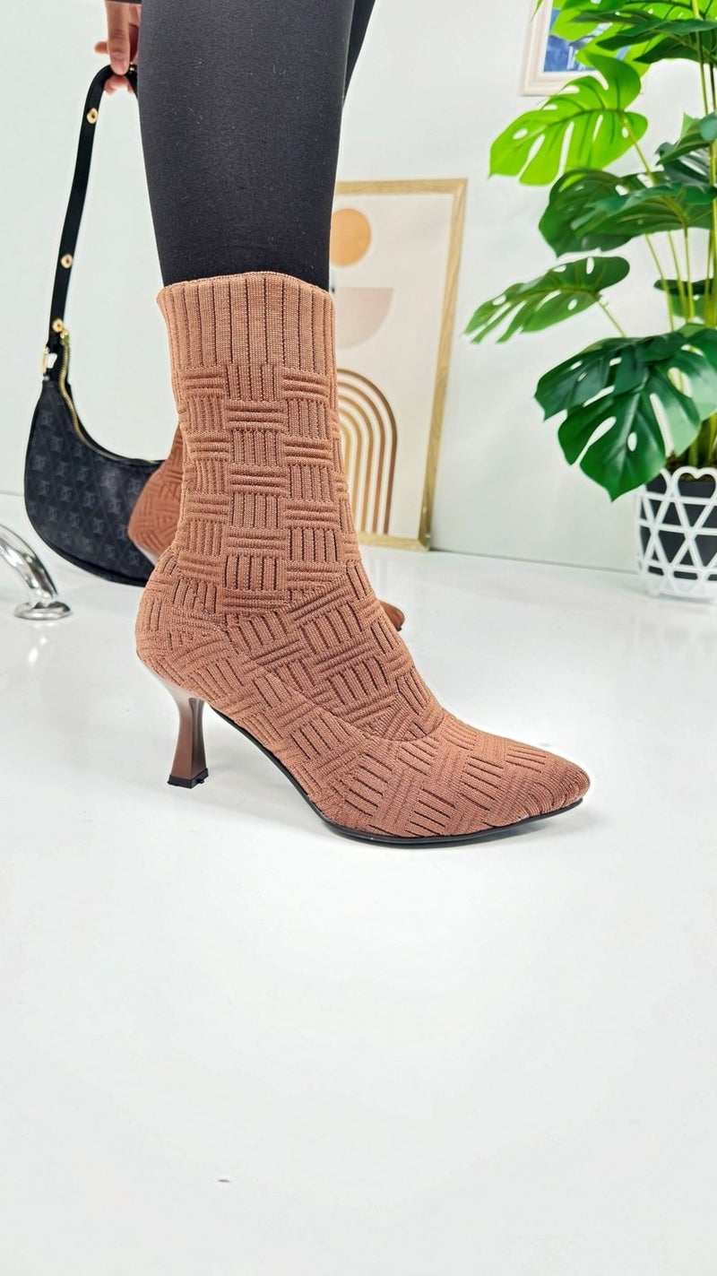 Nstil Casual Women's Boots High Thin Heels Knitwear Flexible Pointed Toe Scratch Sole Comfortable Bootie 170  - Image 3
