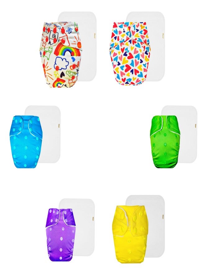 Dumbledo Premium Cloth Diaper with Cotton Insert (Pack of 6) | Soft & Gentle | Breathable | Adjustable Snaps | All-Day Wear | 3 Months - 3 Years | Unisex Baby - Image 1