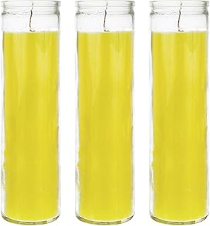 Mega Candles 3 pcs Unscented Yellow 7 Day Devotional Prayer Glass Container Candle, Premium Wax Candles 2 Inch x 8 - Image 1