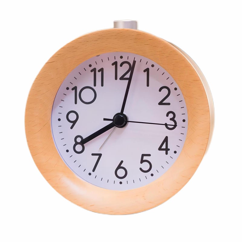 Lancoon Analog Wood Alarm Clock Round Non Ticking Silent with Arabic Numerals Night Light Snooze Function Battery Operated Easy to Use for Desktop Bedroom Bedside Yellow - Image 2