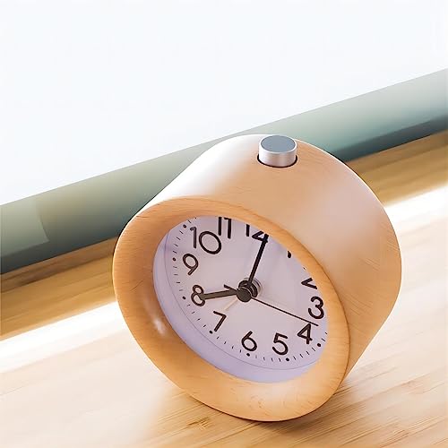 Lancoon Analog Wood Alarm Clock Round Non Ticking Silent with Arabic Numerals Night Light Snooze Function Battery Operated Easy to Use for Desktop Bedroom Bedside Yellow - Image 3