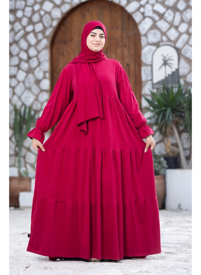 SATR HIJABI Women Cotton Isdal Prayer Set – Full Coverage 2-Piece Prayer Dress, Soft Breathable Modest Islamic Wear Red - Image 2